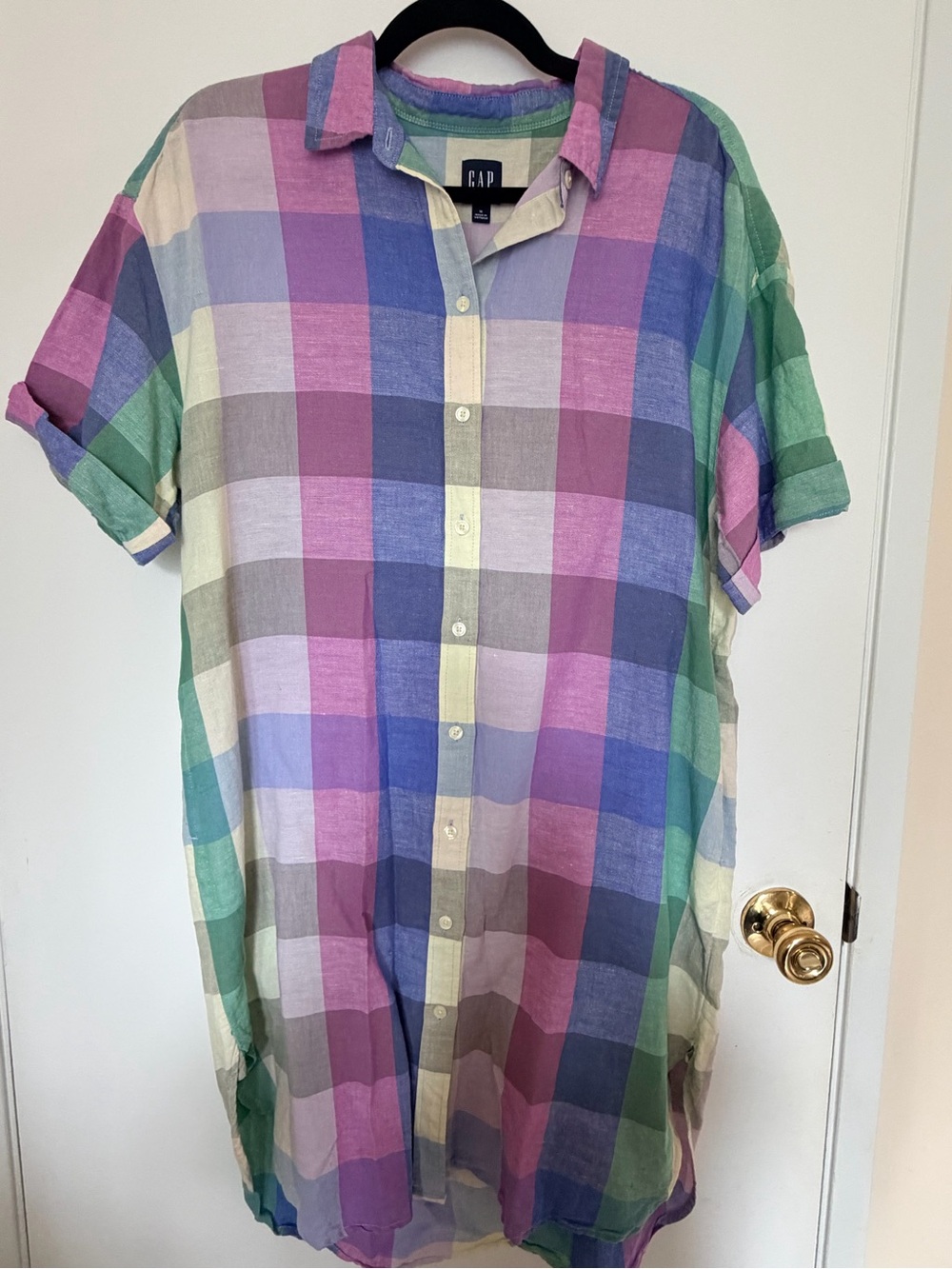 GAP Multicolor Plaid Short-Sleeve Button-Down Dress
